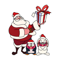 santa claus with gift box on white background