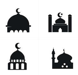 illustration of silhouette of the mosque in black background