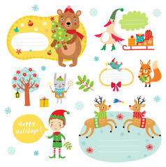 Christmas holidays sticker design elements