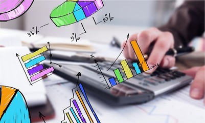 Accountant man  with calculator and documents