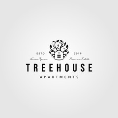 vintage tree house logo nature vector illustration design