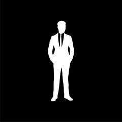 Full body silhouette of a businessman isolated on a black background