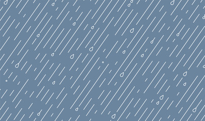 Rain vector pattern. Rainy season background in simple flat style with water line and liquid drops. Rainfall illustration - obrazy, fototapety, plakaty