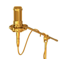 Golden Microphone Isolated Over The White Background