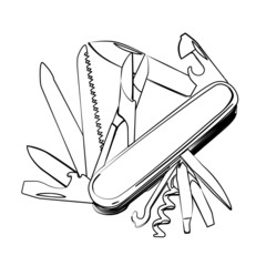 Multi-tool knife contour vector illustration