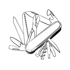 Multi-tool knife contour vector illustration