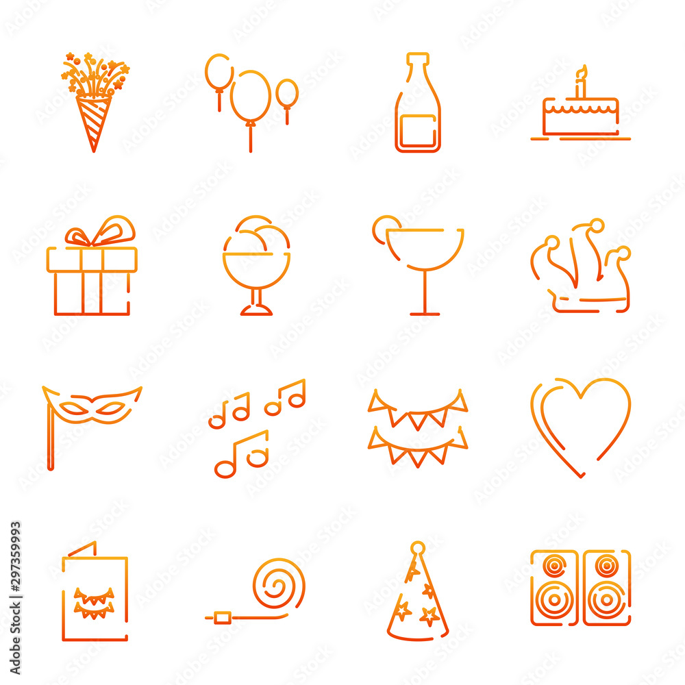 Fototapete simple set party icon template color editable. party pack symbol vector sign isolated on white backg