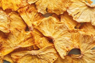 Dried pineapple macro. Pattern of a pineapple frips. Healthy eating