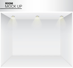 3D Mock up Realistic White Empty Room with Light for Shop, store Exhibition Background Illustration