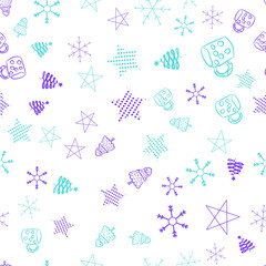Seamless vector pattern for Christmas and New Year holidays. Snowflakes and stars colorful background.