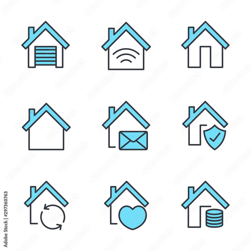 Poster home set icon template color editable. home pack symbol vector sign isolated on white background ill
