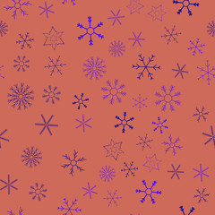 Snowflakes in different shapes and forms. Merry Christmas and New Year seamless vector pattern. Colorful background for Xmas.