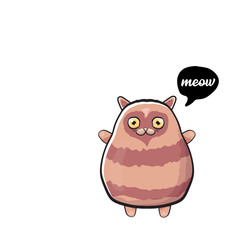 kawaii cute cat isolated on white background. Cartoon happy kitten with big eyes and speech bubble