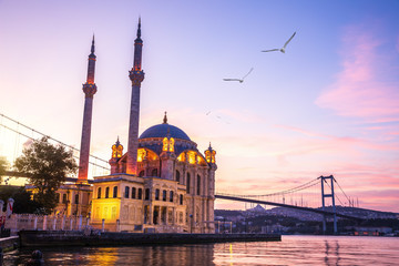 Fototapeta na wymiar Famous Ortakoy Mosque at sunrise, Istanbul, Turkey