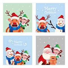 bundle christmas cards with icons set
