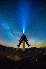 Single person watching Milky Way in Tatra Mountains - obrazy, fototapety, plakaty