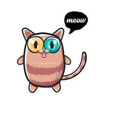 kawaii cute cat isolated on white background. Cartoon happy kitten with big eyes and speech bubble
