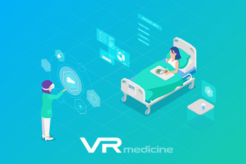 Medicine in Virtual Reality scanning Patient Isometric Flat Vector illustration