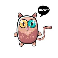 kawaii cute cat isolated on white background. Cartoon happy kitten with big eyes and speech bubble