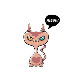 kawaii cute cat isolated on white background. Cartoon happy kitten with big eyes and speech bubble