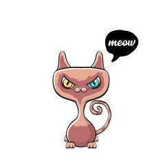 kawaii cute cat isolated on white background. Cartoon happy kitten with big eyes and speech bubble