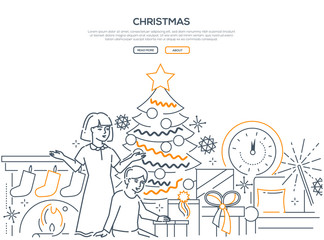Christmas time - modern line design style web banner