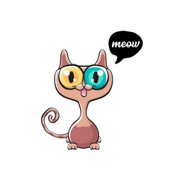 kawaii cute cat isolated on white background. Cartoon happy kitten with big eyes and speech bubble