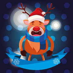 christmas card of reindeer with hat and scarf