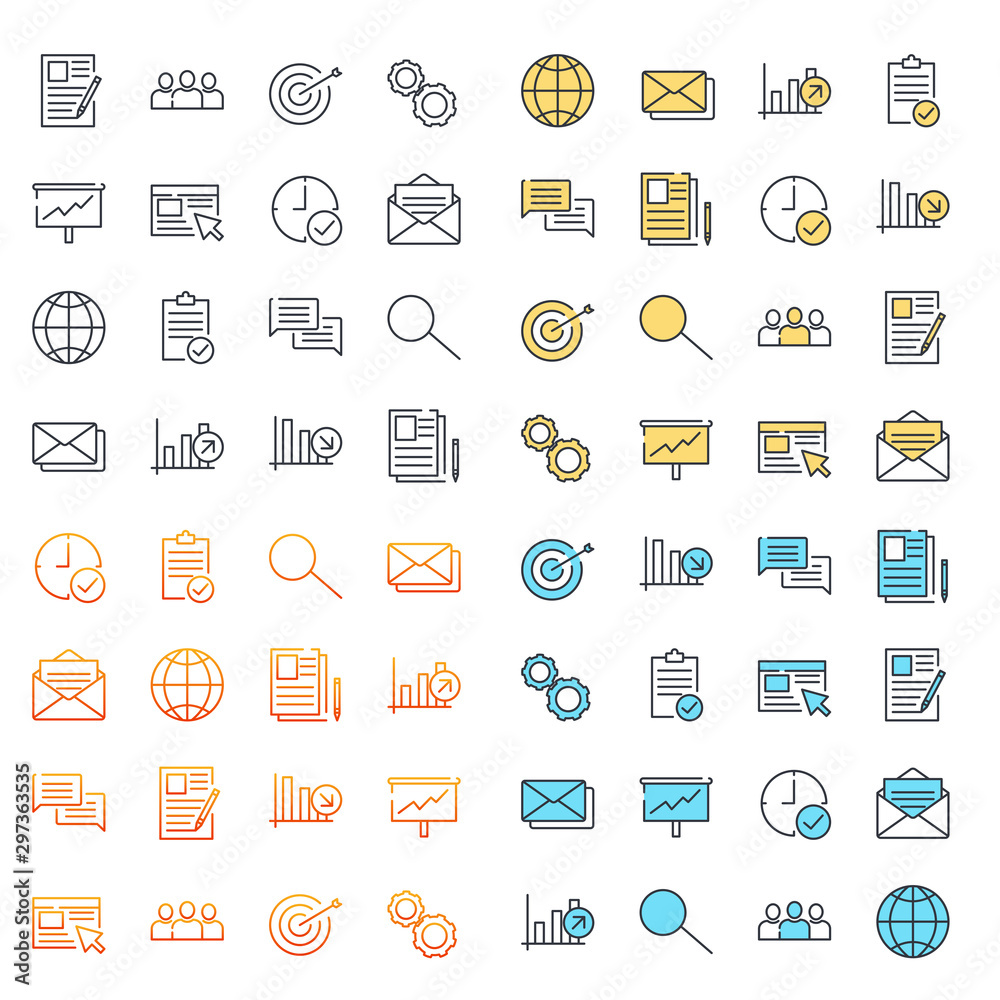 Poster Simple Set of Business icon template color editable. Business Communication, Team Structure, Management Finance and more symbol vector sign isolated on white background for graphic and web design.