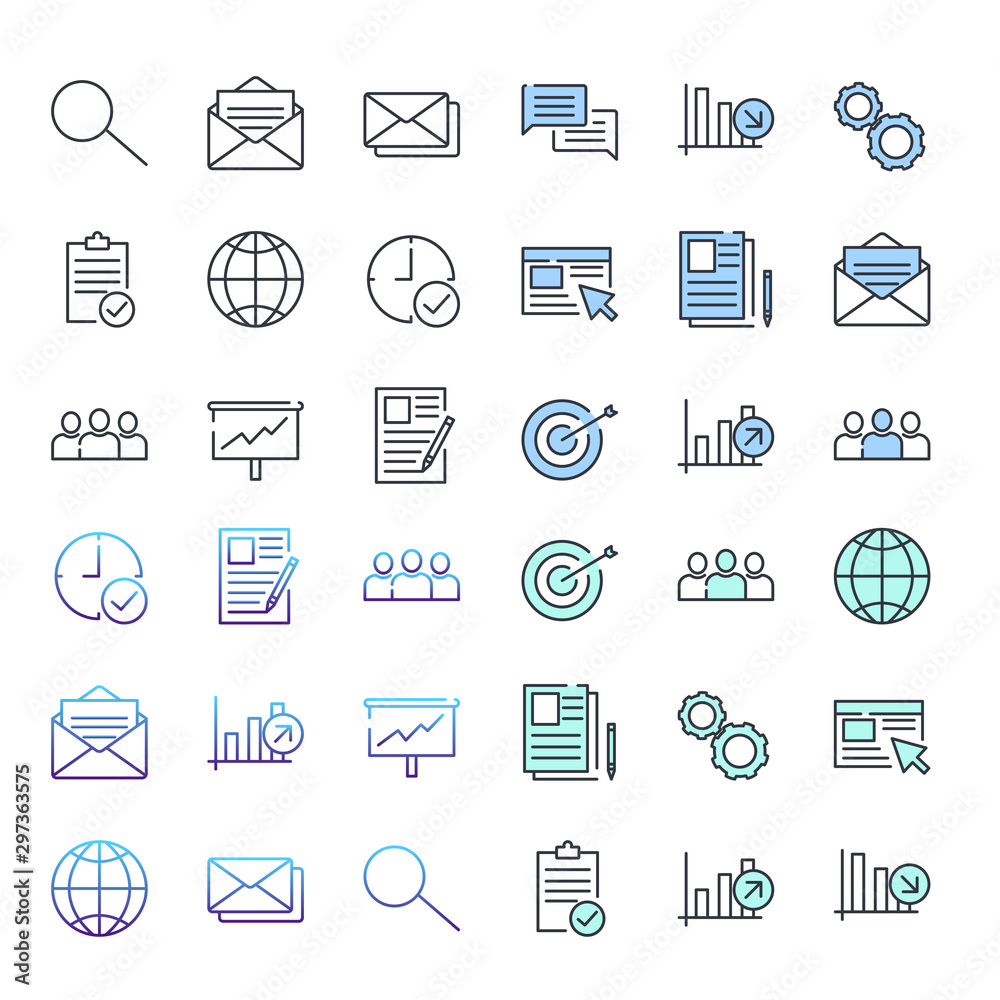Fototapete Simple Set of Business icon template color editable. Business Communication, Team Structure, Management Finance and more symbol vector sign isolated on white background for graphic and web design.