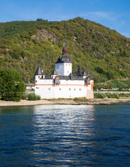 The romantic castle Pfalzgrafenstein on Falkenau Island in the middle of the Rhine. Rhineland-Palatinate, Germany, Europe