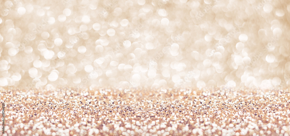 Poster abstract gold floor and wall glitter blur background studio room with bokeh lights,sparkling backdro