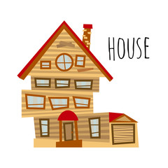 Vector three floors brown abstract house with garage