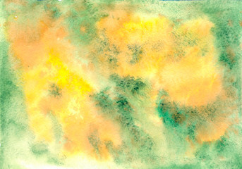 Fototapeta na wymiar Watercolor texture, yellow and green background with streaks and splashes, design for backgrounds, wallpapers, packaging and covers 