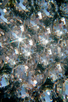 Close up view of disco balls