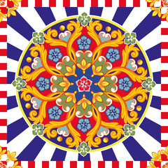Seamless bright background. Colorful ethnic round ornamental mandala. Trendy pattern. Vector illustration - 297367352