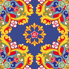 Seamless bright background. Colorful ethnic round ornamental mandala. Trendy pattern. Vector illustration