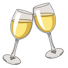 Colored continuous line drawing. Glasses of white wine. Vector illustration.