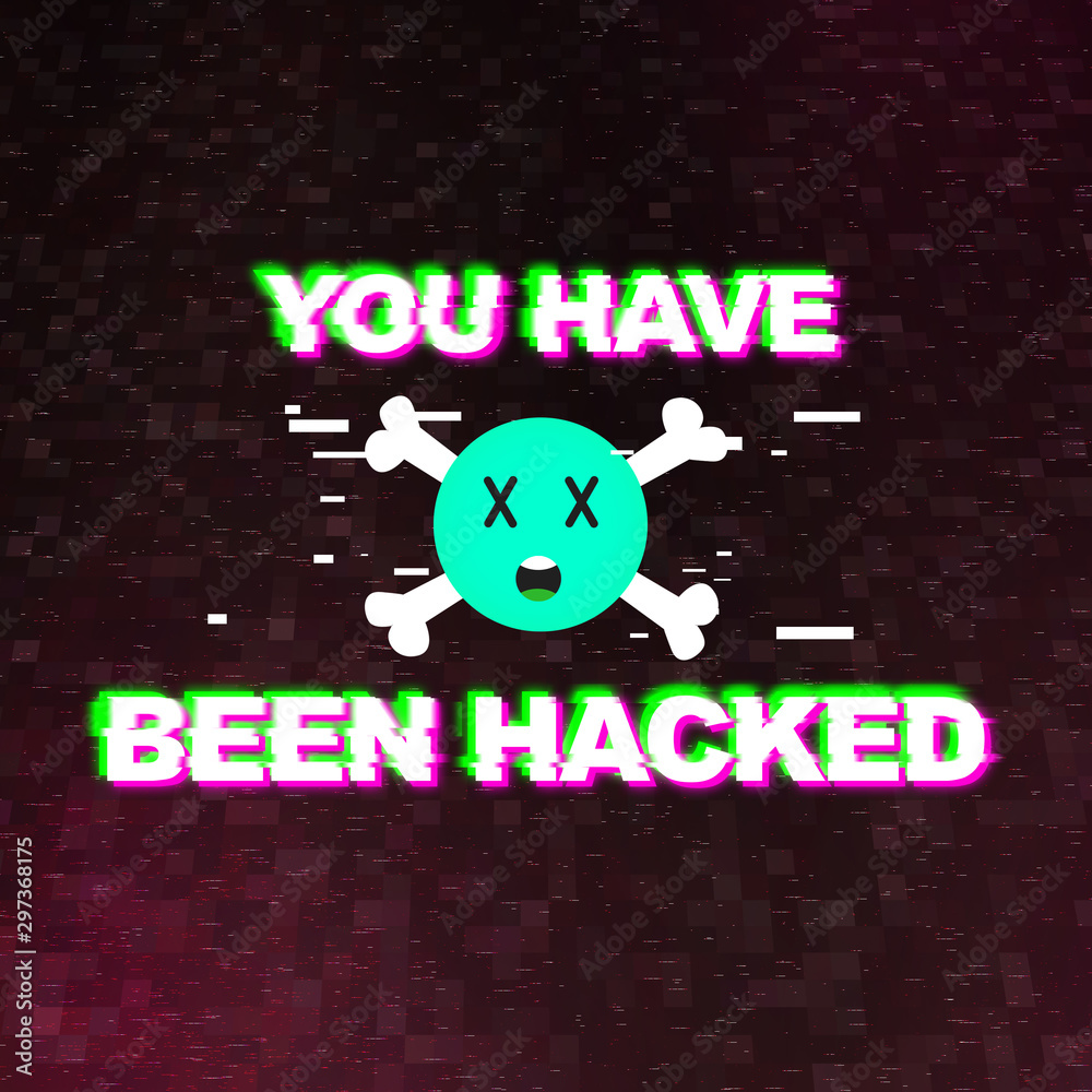 Poster you have been hacked notification on dark pixel background