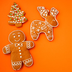 gingerbread. gifts, christmas or Noel holiday, happy New Year. festive background. food background. top view