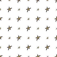 Hand drawn star seamless pattern for wallpaper design, print, wrapping paper, fabric texture. Vector vintage bright background.