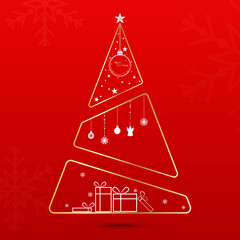 Beautiful red christmas background with modern christmas tree design