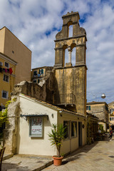 Fototapeta na wymiar In the streets of Kerkira, the capital of Corfu