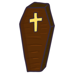 Obraz premium Flat illustration with coffin icon. Halloween horror illustration. Vector drawing.