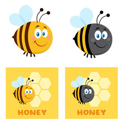 Obraz premium Cute Bee Cartoon Character Set 2. Flat Vector Collection Isolated On White Background