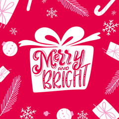 Greeting card with handmade calligraphy. Lettering poster with Christmas quote for poster or banner. Brush typography vector illustration