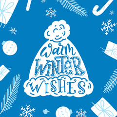 Fototapeta premium Greeting card with handmade calligraphy. Lettering poster with Christmas quote for poster or banner. Brush typography vector illustration