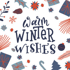 Greeting card with handmade calligraphy. Lettering poster with Christmas quote for poster or banner. Brush typography vector illustration