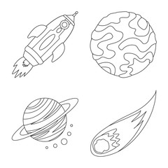 Vector illustration of space and galaxy icon. Set of space and travels stock vector illustration.