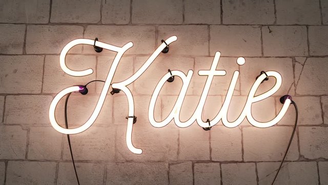 Neon sign spelling the name Katie this realistic sign starts when the sign is off then it turns on with amazing flashing flickering effects, after 30 seconds it flashes on and off and can be looped